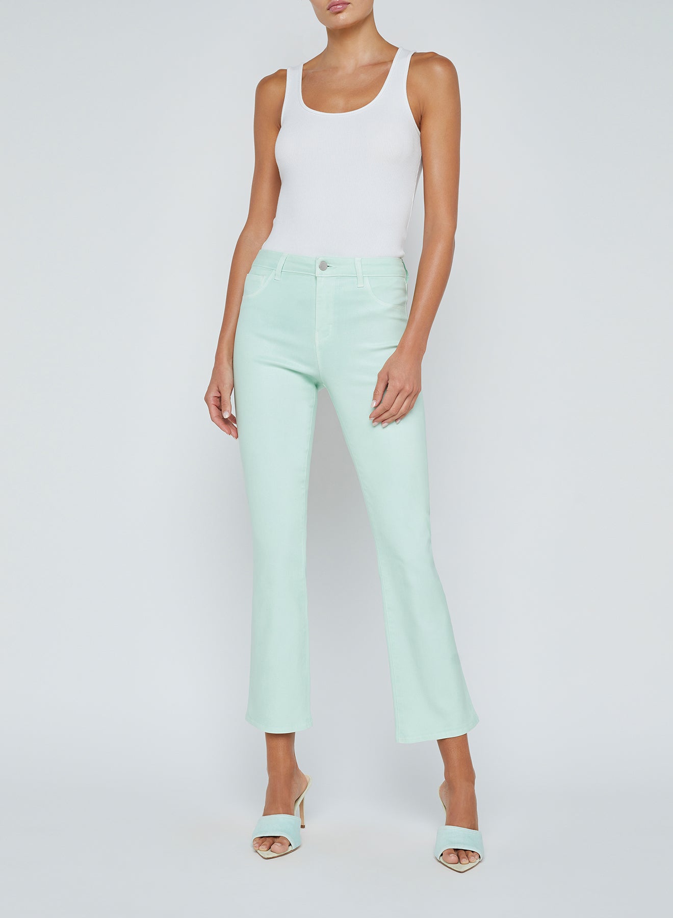 
                  
                    Tati High Rise Crop Micro Bootcut Jean in Pale Jade Coated
                  
                