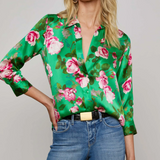 Dani 3/4 Sleeve Blouse in Green Multi Santa Fe Rose