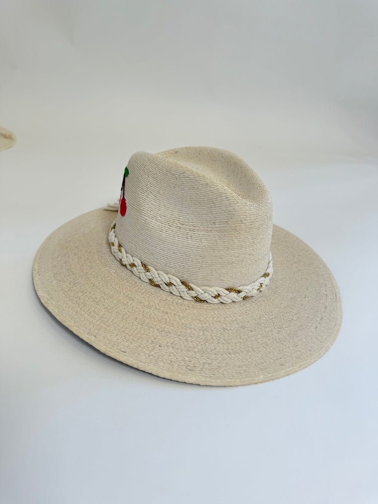 
                  
                    White Palm Hat with Cherries
                  
                