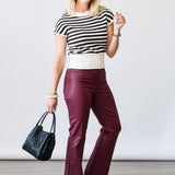Kendra High Rise Crop Flare in Dark Port Coated - Lukka Boutique