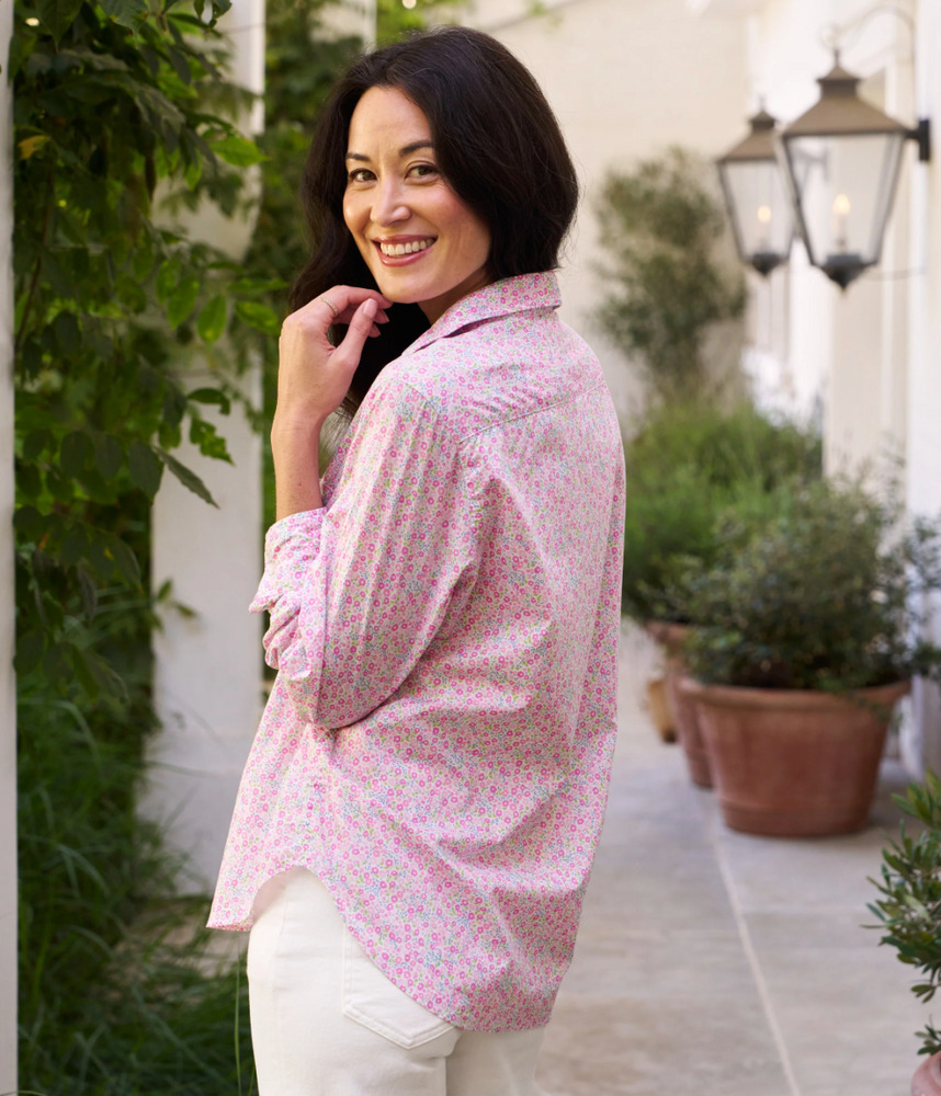 
                  
                    Tailored Button Up Shirt in Pink Flowers
                  
                