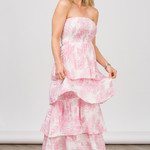 Strapless Tier Maxi Dress in Baby Pink Palm - Lukka Boutique