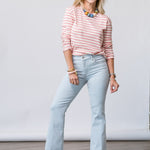 Stripe Long Sleeve Tee in Peony Pink - Lukka Boutique