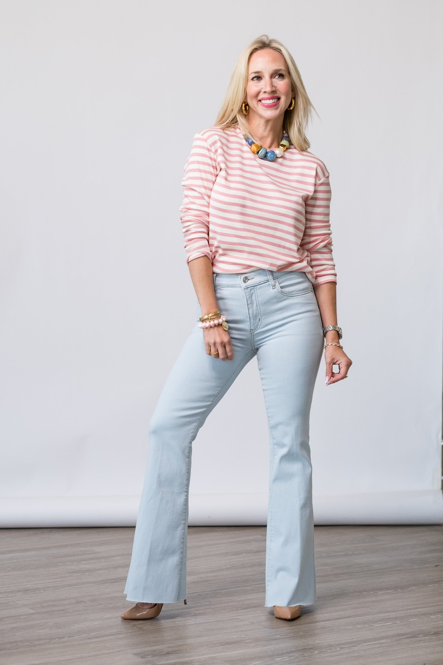 Stripe Long Sleeve Tee in Peony Pink - Lukka Boutique