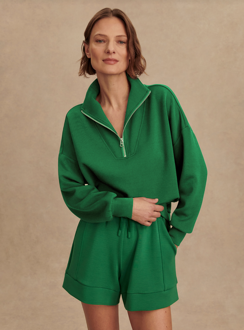 Hawley Half Zip Sweatshirt in Verdant Green - Lukka Boutique