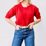 Guinevere Short Sleeve Crop Crew Sweater in Chili Pepper