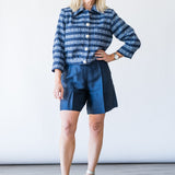 Jia Crop 3/4 Sleeve Jacket in Blue Multi Stripe Tweed - Lukka Boutique