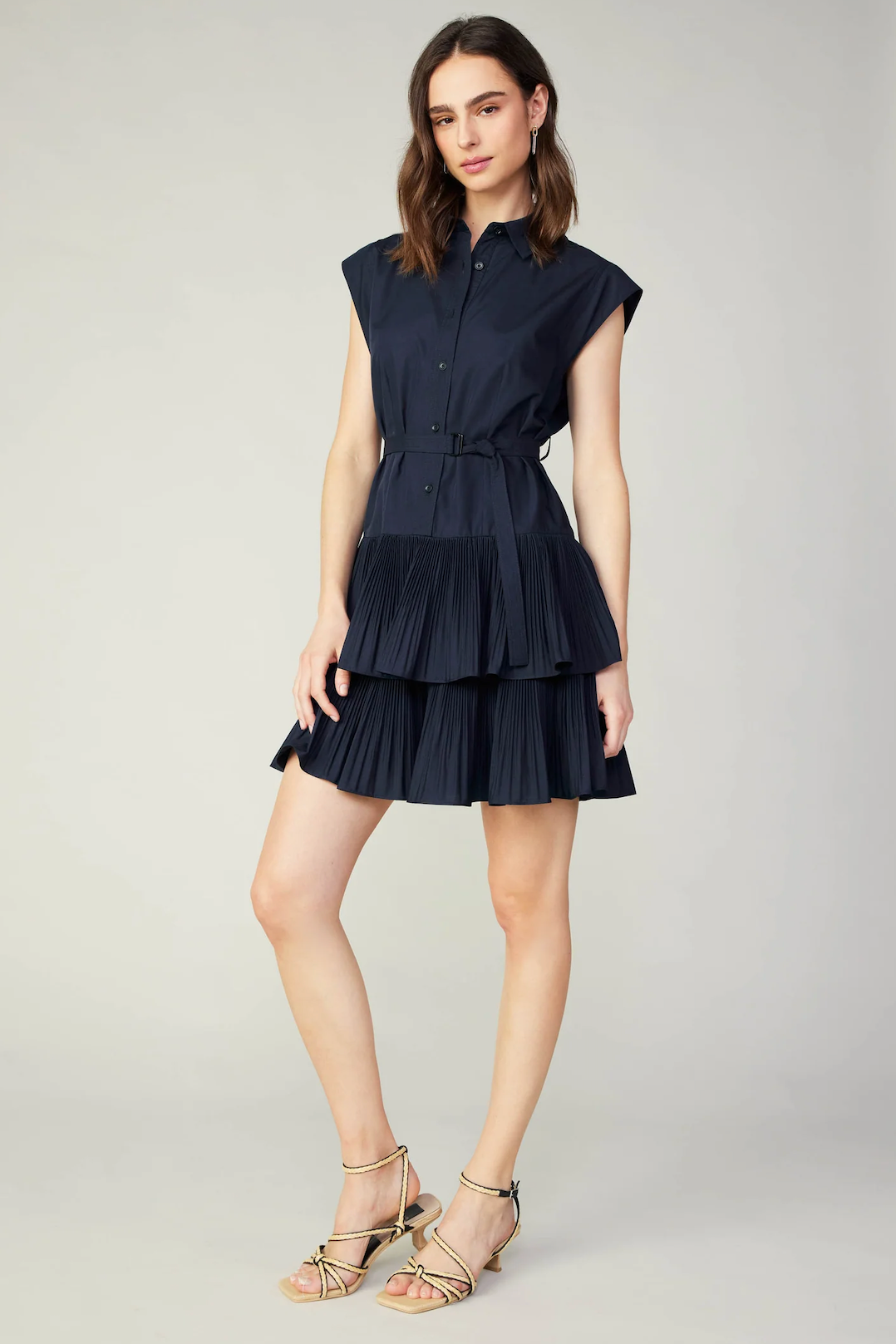 Sleeveless Tiered Belted Mini Dress in Black - Lukka Boutique