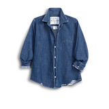 Barry Tailored Button Up Shirt in Distressed Indigo Washed Denim
