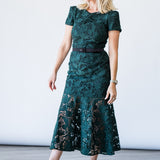 Tahila Tulip Garden Lace Dress in Dark Green - Lukka Boutique