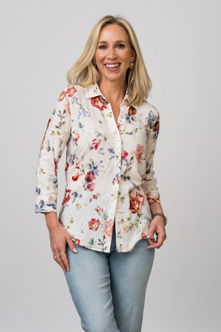 Camille 3/4 Sleeve Blouse in Watercolor - Lukka Boutique