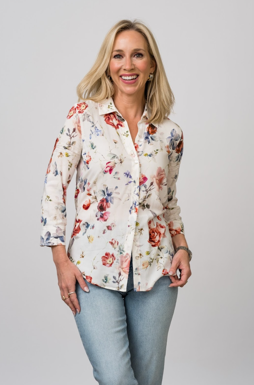 Camille 3/4 Sleeve Blouse in Watercolor - Lukka Boutique