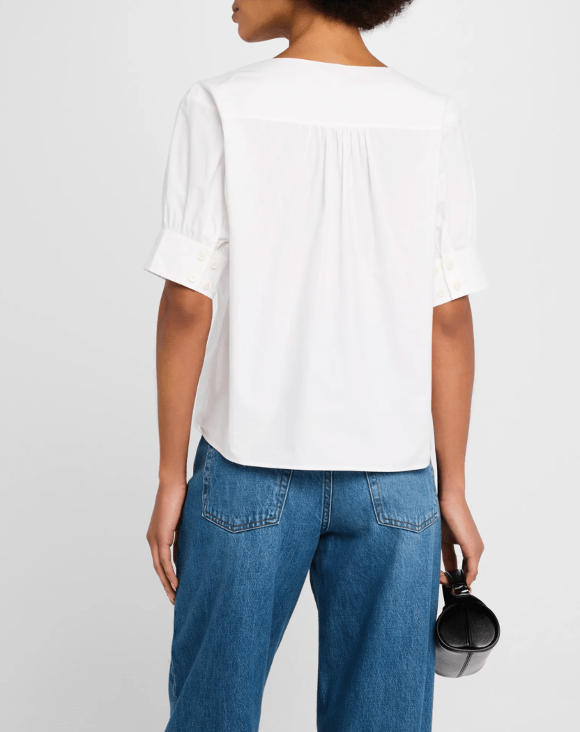 
                  
                    V-Neck Popover Top in White
                  
                