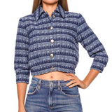 Jia Crop 3/4 Sleeve Jacket in Blue Multi Stripe Tweed