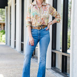 Tyler Long Sleeve Blouse in Green Multi Cluster Paisley