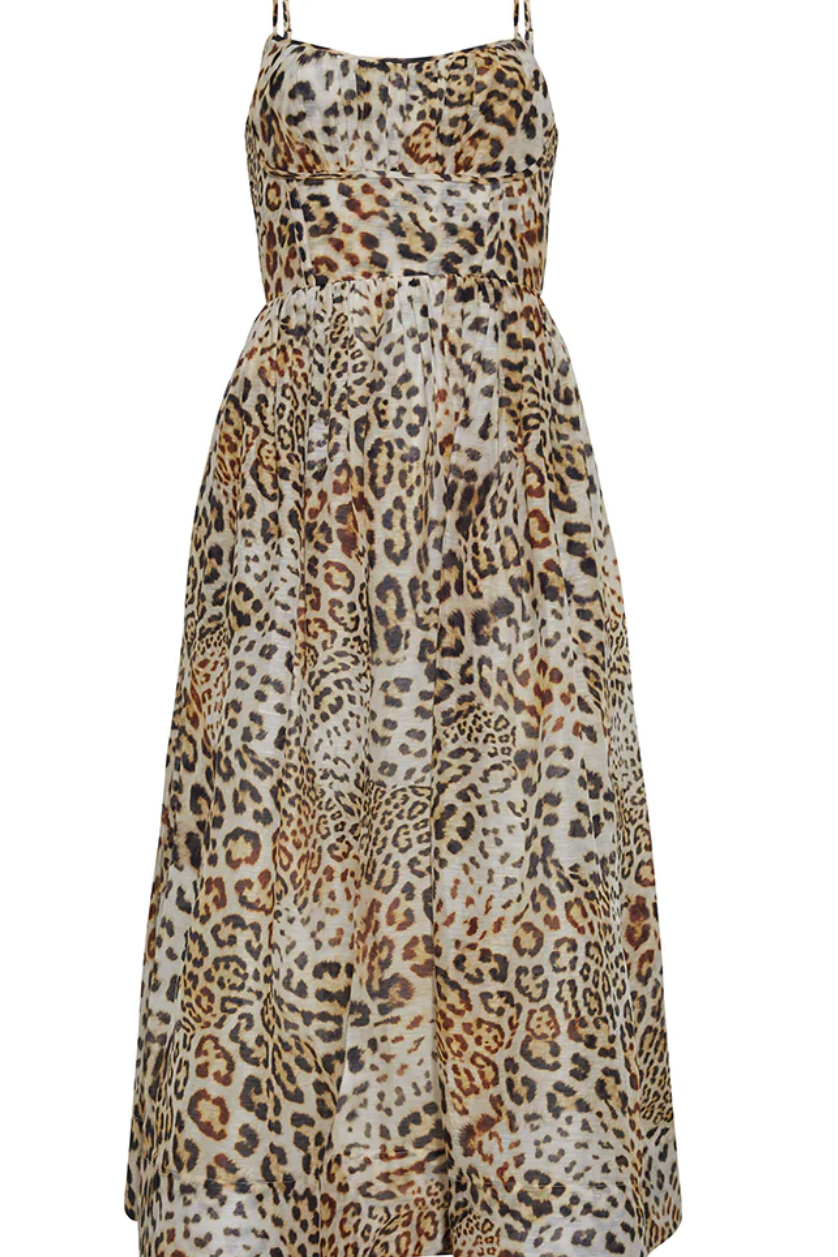 Alba Silk Linen Midi Dress in Cheetah Natural - Lukka Boutique