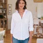 Barry Tailored Button-Up Shirt in White Tattered Denim - Lukka Boutique