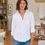 Barry Tailored Button-Up Shirt in White Tattered Denim - Lukka Boutique