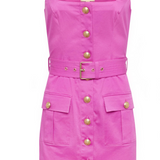 Midy Button Front Mini Dress in Dusty Fuchsia