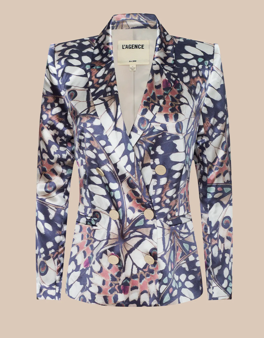 Sena Double Breasted Blazer in Multi Butterfly Wing - Lukka Boutique