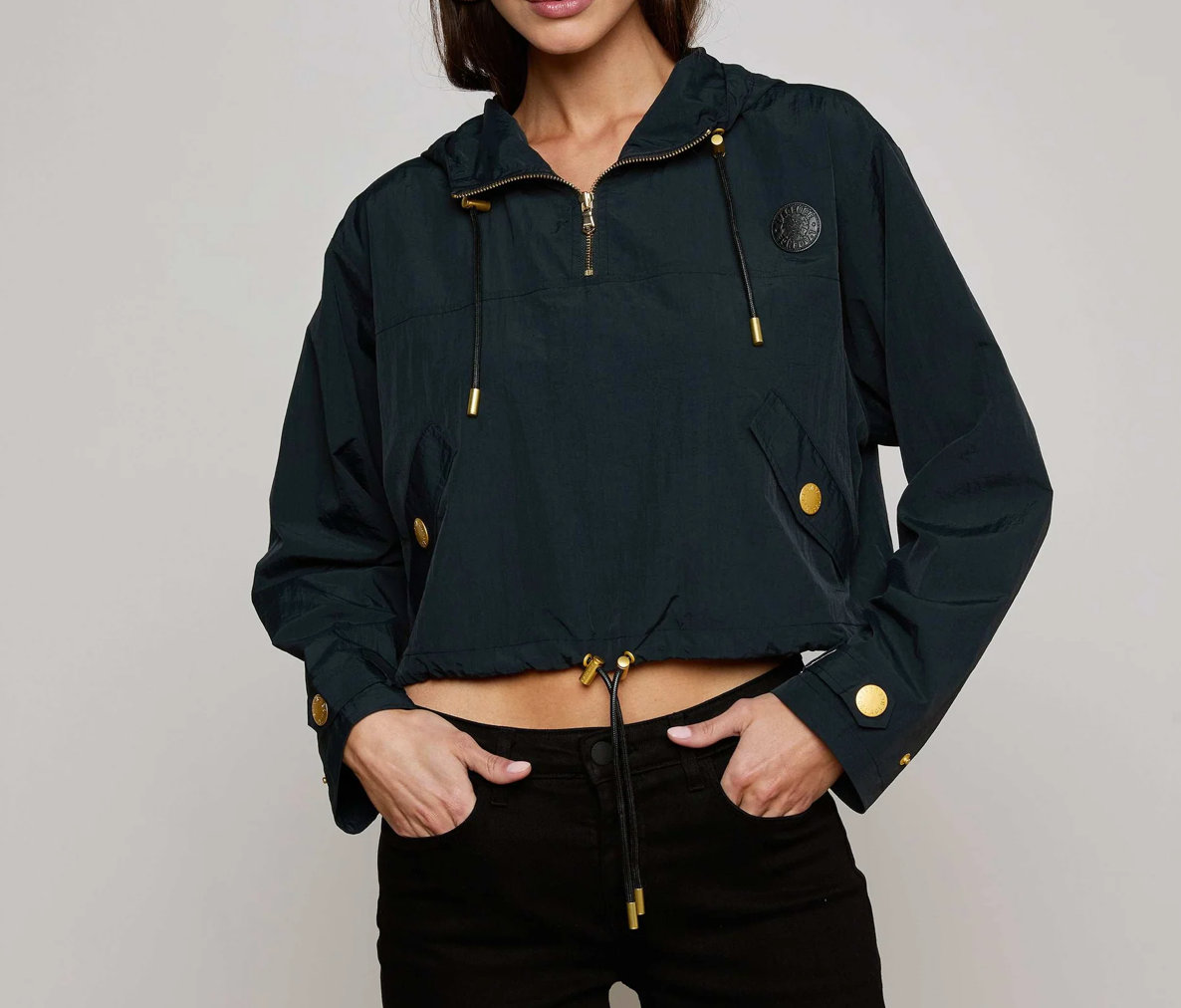 Bronwyn Cropped Windbreaker in Black - Lukka Boutique