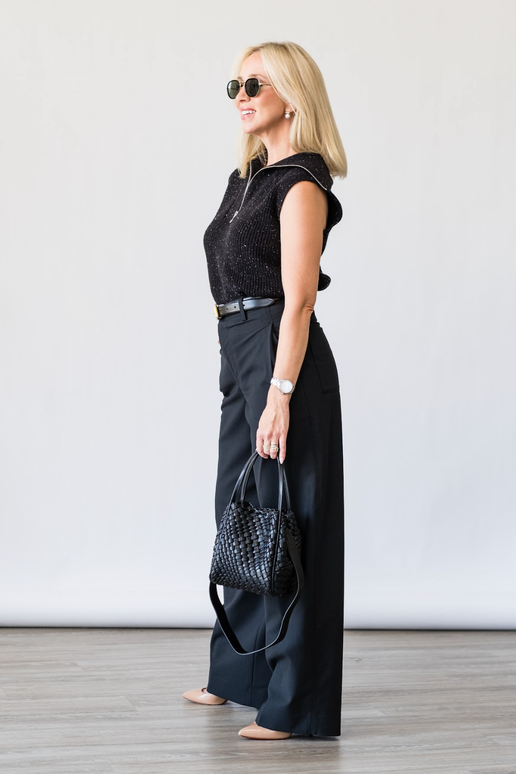 Hally Half Zip Rib Vest in Black Fleck - Lukka Boutique