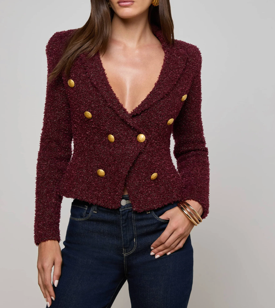 Bethany Knit Blazer in Dark Syrah/Gold - Lukka Boutique