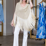 Crochet Short Triangle Poncho in Champagne - Lukka Boutique