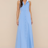Maurie Halter Maxi Dress in Vitsa Blue/White - Lukka Boutique