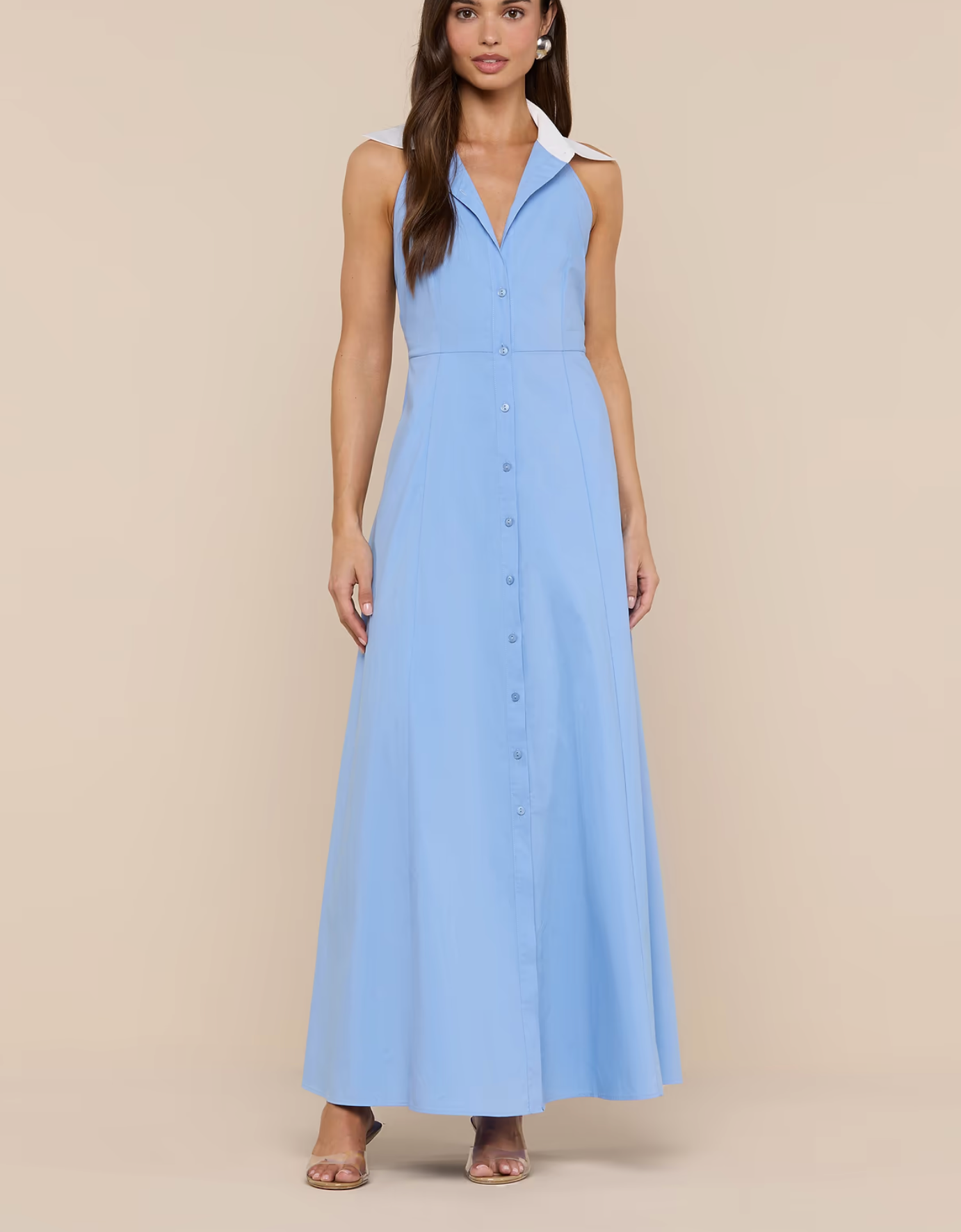 Maurie Halter Maxi Dress in Vitsa Blue/White - Lukka Boutique