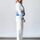 Catie V-Neck in Knit Blazer in White
