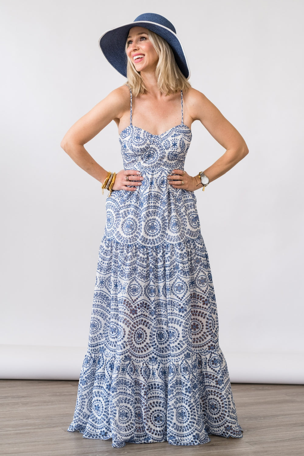 Mariana Dress in Blue Embroidered Eyelet