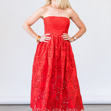 Torres Dress in Red Embroidered Eyelet