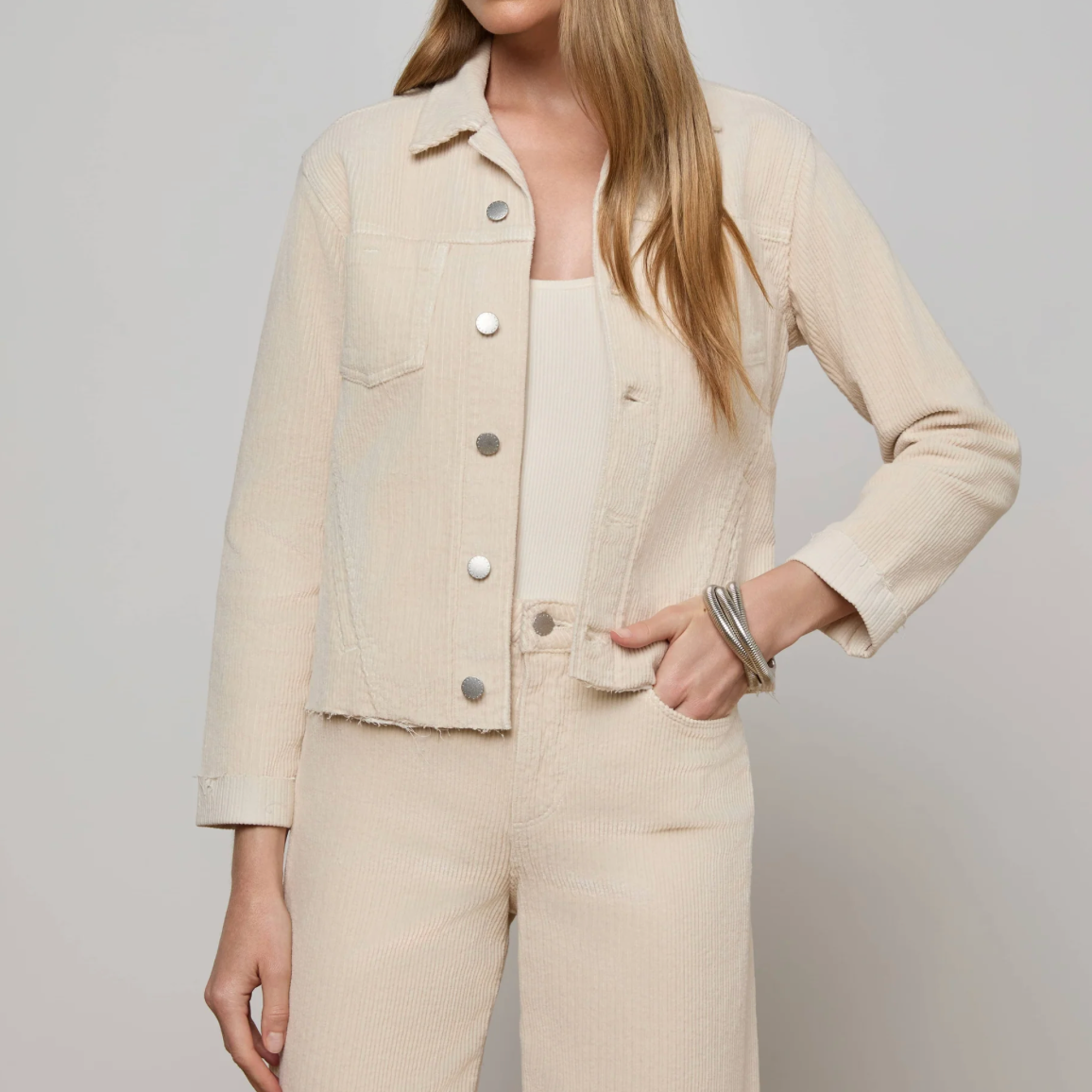 Janelle Slim Raw Jacket in French Vanilla - Lukka Boutique