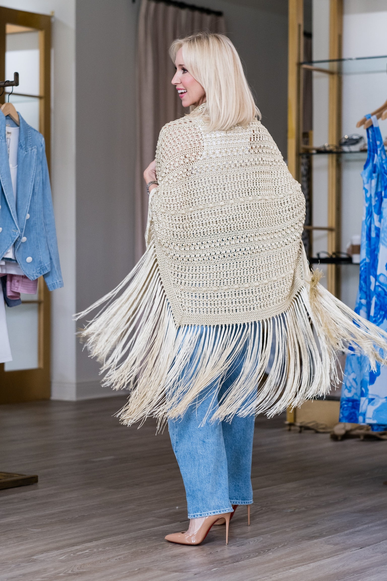 Crochet Triangle Shawl in Champagne - Lukka Boutique