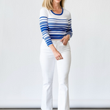 Yukio Striped Crop Crew Top in White