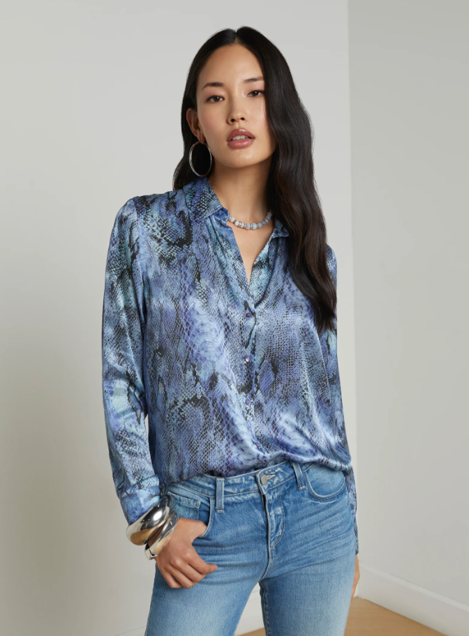 Tyler Silk Blouse in Blue Snake