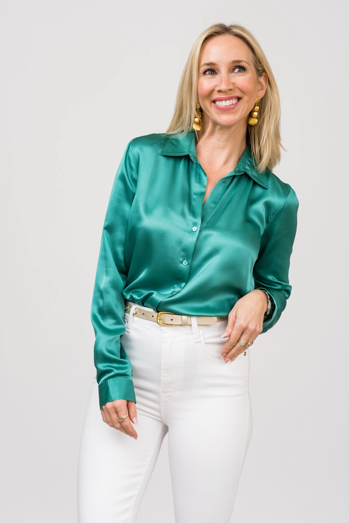 Tyler Silk Blouse in Bright Jade - Lukka Boutique