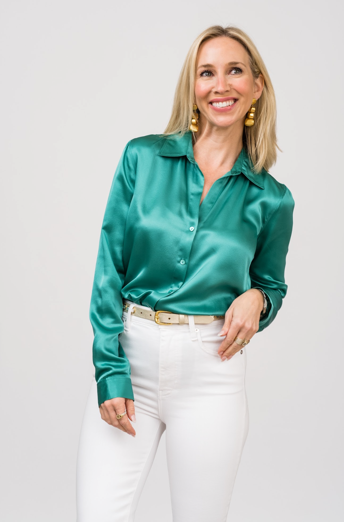 Tyler Silk Blouse in Bright Jade - Lukka Boutique
