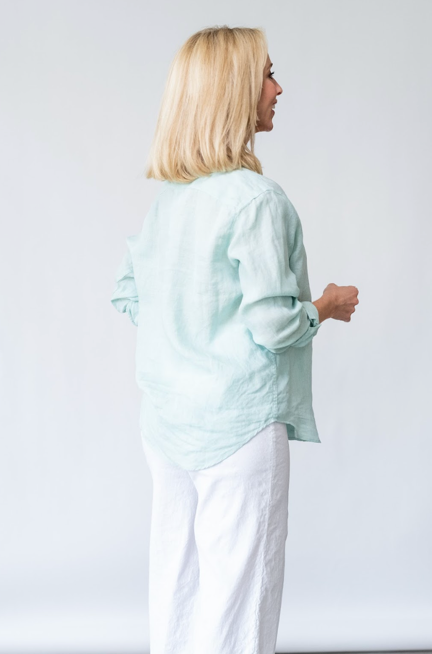 Eileen Relaxed Button-Up Shirt in Sea Foam - Lukka Boutique