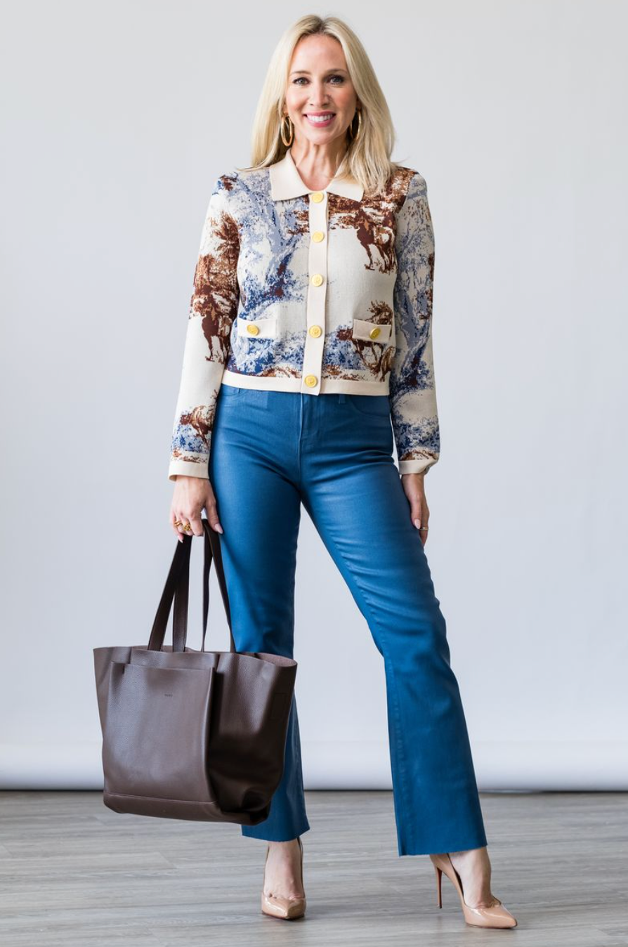 Kendra High Rise Crop Flare Jean in Stone Blue - Lukka Boutique