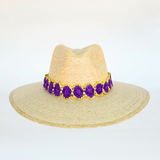Purple and Gold Raffia Band Hat