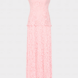 Norelle Strapless Mixed Laces Pleated Maxi Dress in Blush