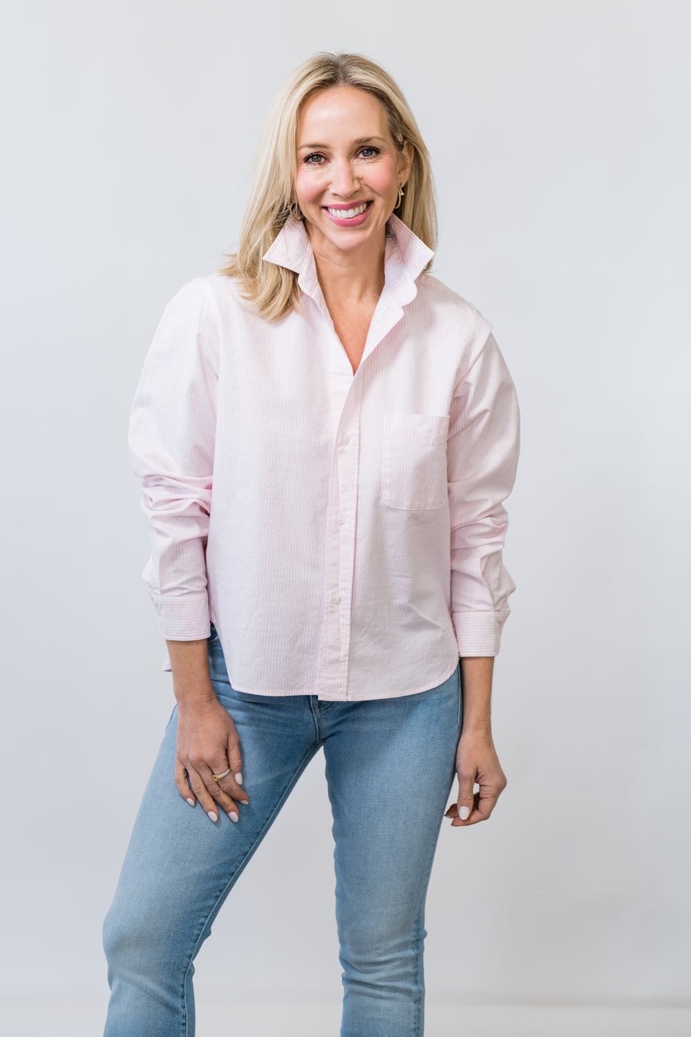 Silvio Untuckable Button-Up Shirt in Light Pink Stripe