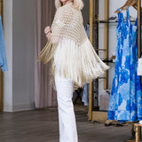 Crochet Short Triangle Poncho in Champagne - Lukka Boutique