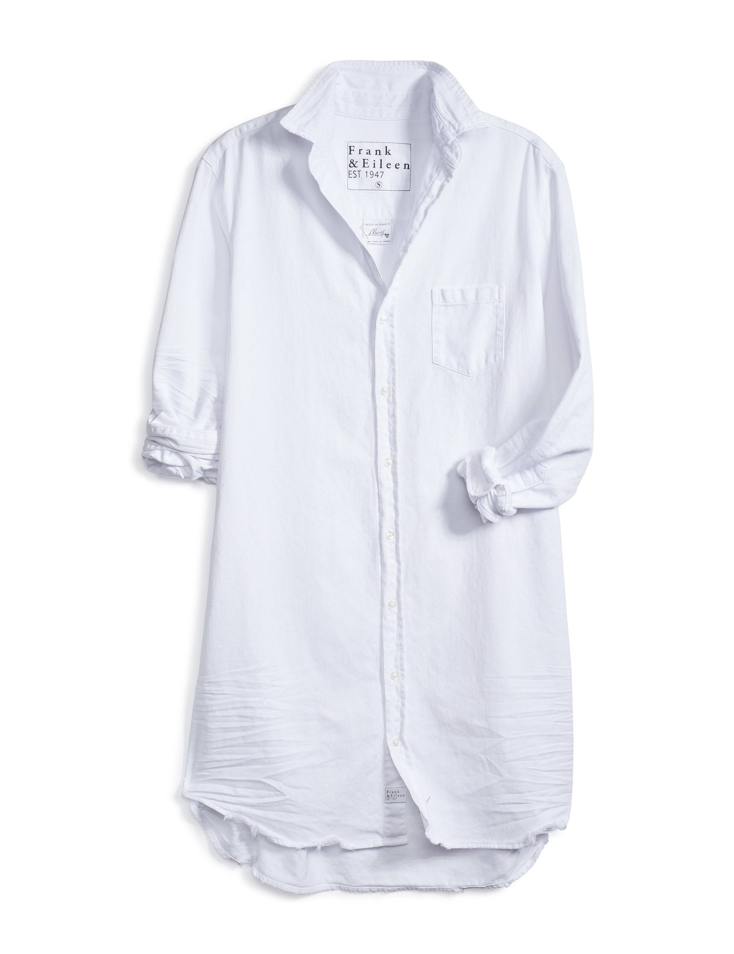 Mary Classic Shirtdress in White Tattered Denim - Lukka Boutique