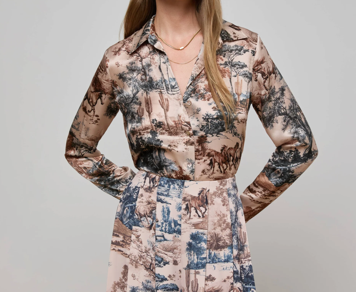 Tyler Long Sleeve Blouse in Tan Western Toile - Lukka Boutique