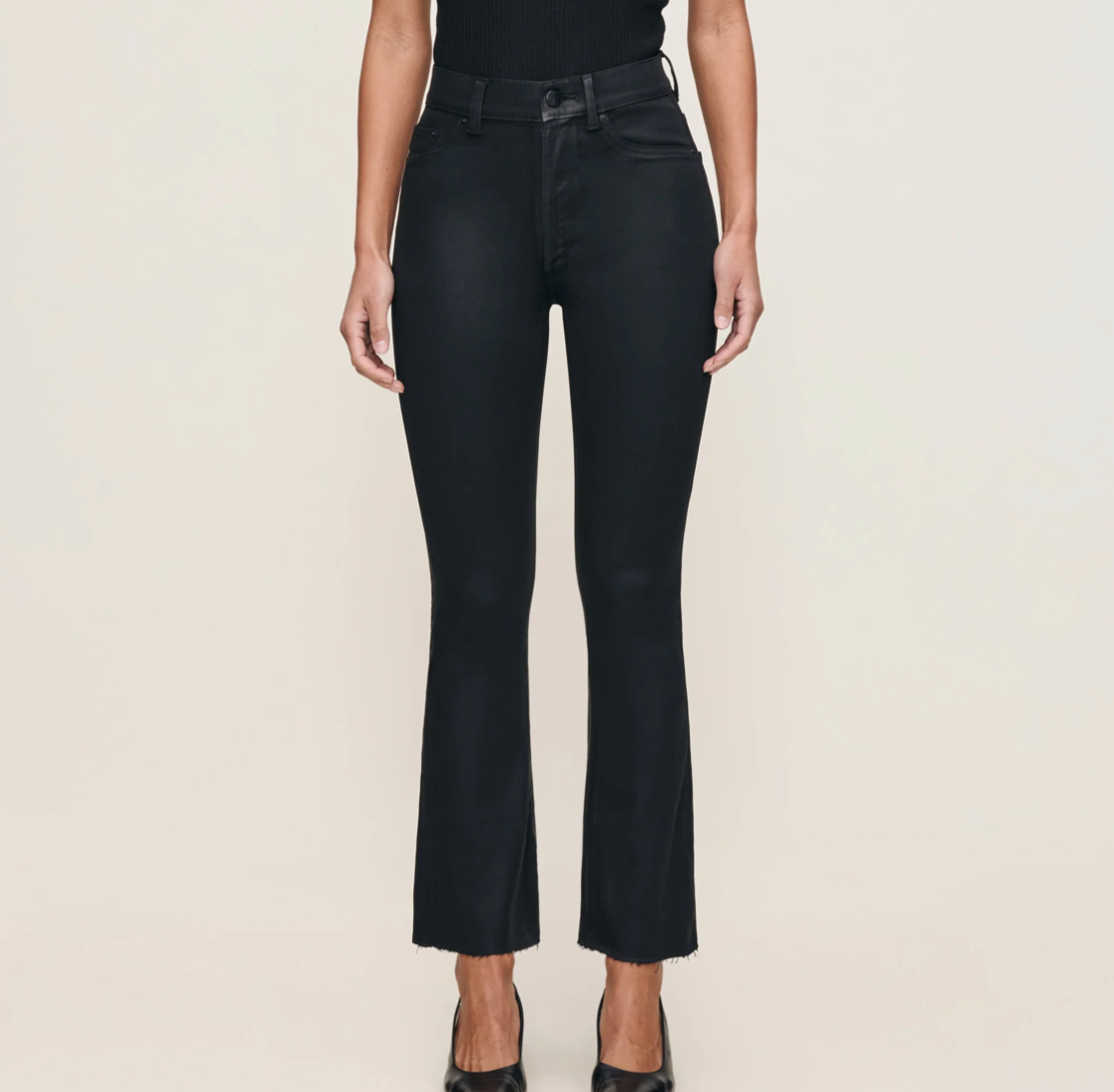 Bridget Boot Cut High Rise Coated Jean in Black - Lukka Boutique