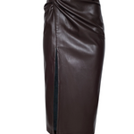 Lilou Vegan Leather Twist Skirt in Coffee Bean - Lukka Boutique