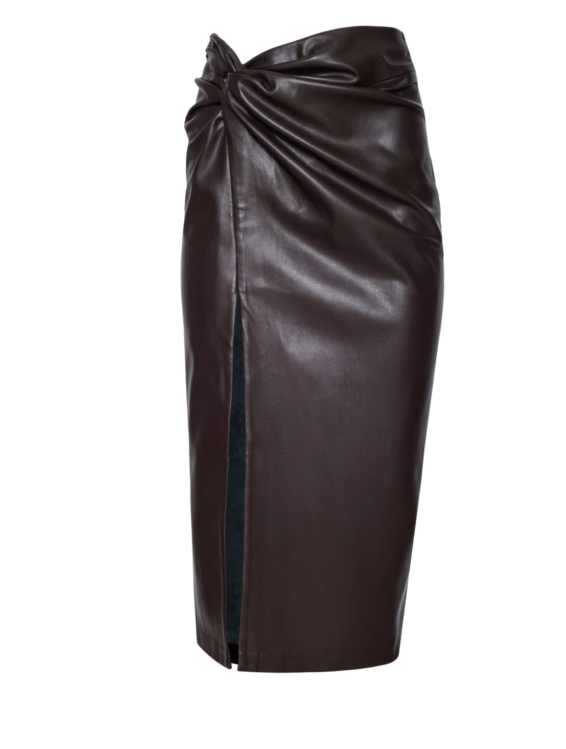 Lilou Vegan Leather Twist Skirt in Coffee Bean - Lukka Boutique